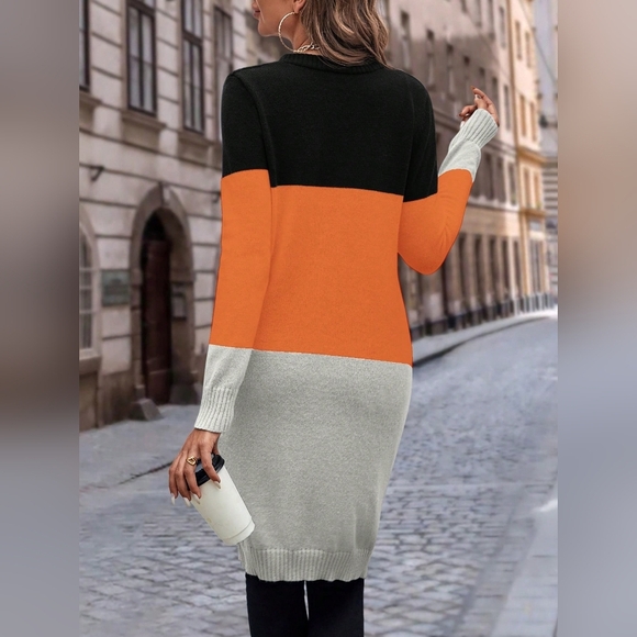 Color Block Dual Pocket Button Front Cardigan - Picture 4 of 4